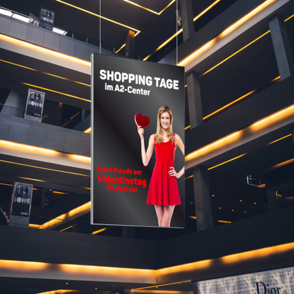 ExpoDruck Deckenhänger Hänger Spannrahmen Aluprofil Rahmen Druck aufhängen Werbung Mall Fahne Shoppingcenter